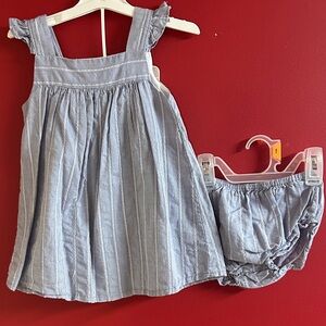 Striped Chambray Baby Dress with Bloomers Light Blue edgehill collection 24 mths